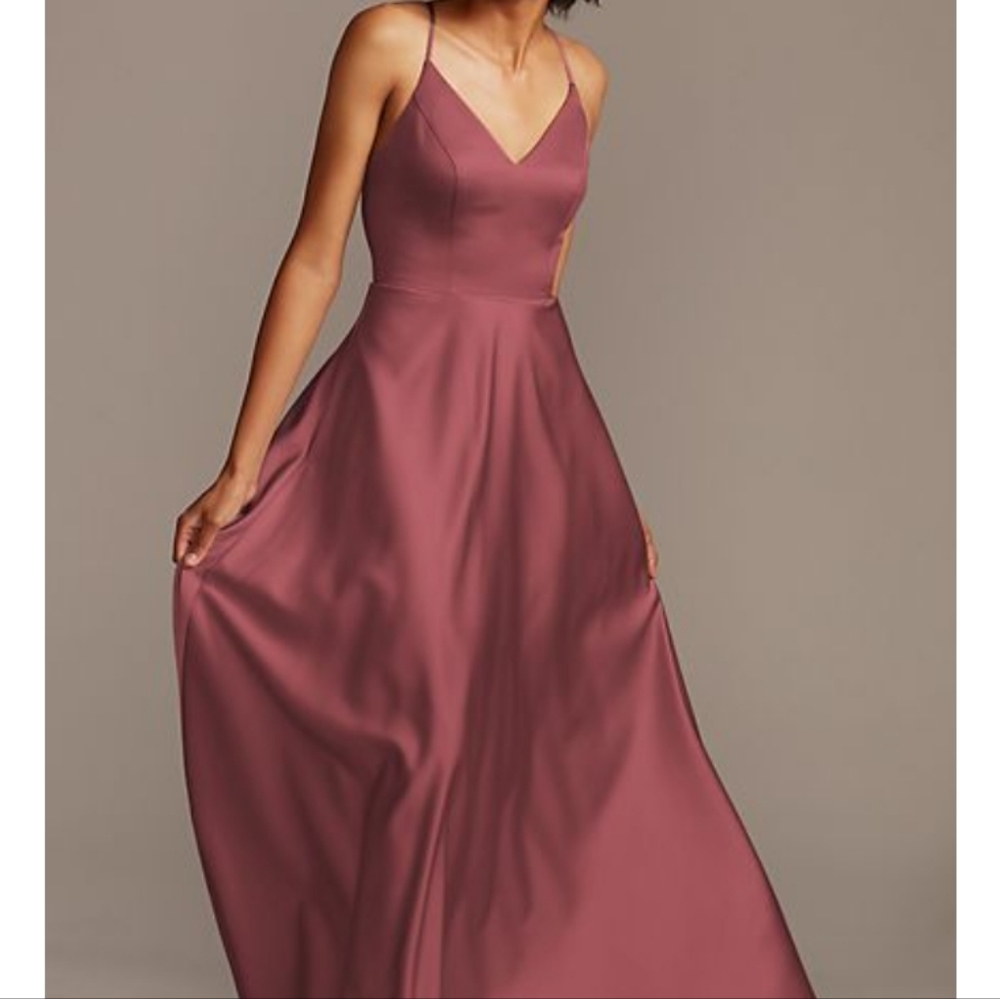 SPAGHETTI STRAP satin a-line long bridesmaid dress CHIANTI size 12